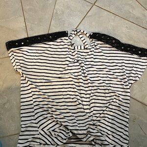 Not Rated Black and White Striped Short Sleeve Top